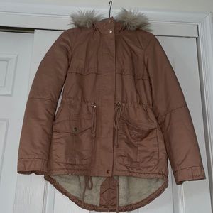 winter coat size small sherpa lined & fur hood